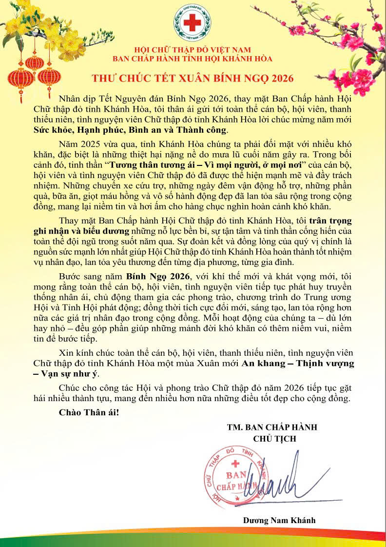 THƯ CHÚC TẾT XUÂN BÍNH NGỌ NĂM 2026